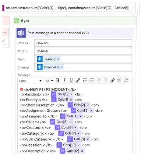 Power Automate Post message in a chat or channel Teams action